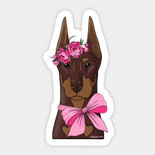 Red Doberman flower girl Sticker